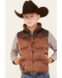 100% polyester. Stand-up collar with faux fur interior. Snap placket. Two welt hand warmer pockets. Brown quilted design. Corduroy Vest Outfit, Boys Vest Outfit, Brown Vest Outfit, Puffer Vest Outfit, Corduroy Vest, Boys Vest, Hood River, Brown Vest, Vest Outfits