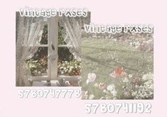 an image of a window with flowers in it and the words vintage roses written below