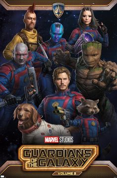 an image of the characters from the movie guardianss and rocket - man, in front of