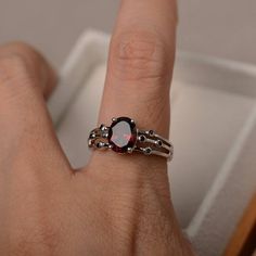 Natural red garnet ring wedding ring oval cut gemstone | Etsy Wedding Ring Oval, Garnet Wedding Rings, Red Garnet Ring, Gemstone Ring Silver, London Blue Topaz Ring, Engagement Ring Shapes, Red Gemstones, January Birthstone, Garnet Ring