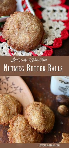 nutmeg butter balls are sitting on a doily