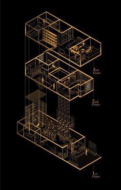 an architectural drawing of a three story building