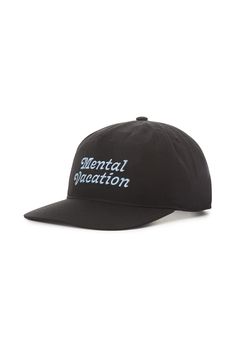 The Mental Vacation Hat is made from 100% nylon and features a retro type embroidery. 100% Nylon 5-panel hat Mid-crown unstructured Katin custom embroidery Snapback closure 5-panel Nylon Snapback Hat For Streetwear, Adjustable Nylon 5-panel Snapback Hat, Cotton 5-panel Snapback Hat With Embroidered Logo, Nylon 5-panel Snapback Hat For Sports, Vacation Hat, Black Embroidered Logo Six-panel Snapback Hat, 5 Panel Hat, Panel Hat, Custom Embroidery