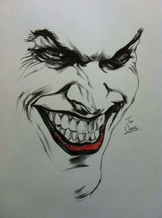 a drawing of the joker with green eyes