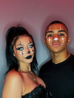 clown clown makeup halloween makeup makeup ideas Easy Halloween Makeup For Couples, Matching Clown Makeup, Clown Makeup Couple, Couple Face Paint, Horror Makeup Ideas Easy, Carnival Makeup Ideas Easy, Clown Make Up Easy, Couples Face Paint, Couple Clown Makeup