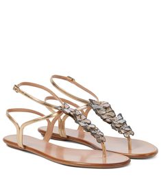 Aquazzura’s Papillon sandals are a joyful style for summer. Made from gold-toned metallic leather, they have buckled ankle straps and toe straps with butterfly appliqués. Gold Open Toe Luxury T-strap Sandals, Gold Luxury Open Toe T-strap Sandals, Luxury Gold T-strap Sandals With Open Toe, Luxury Gold T-strap Open Toe Sandals, Luxury Gold T-strap Sandals For Summer, Luxury Spring T-strap Sandals, Leather Thong Sandals, Designer Pumps, Embellished Sandals