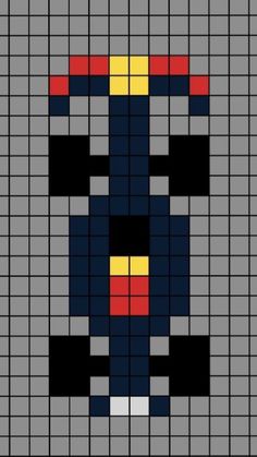 an image of a cross stitch pattern with the shape of a face in black, yellow and red