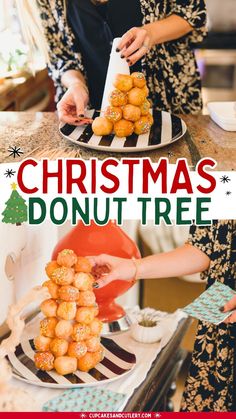 Make a Donut Tree for all your Christmas parties. It's an easy DIY to do at home and is great for a dessert, centerpiece or holiday brunch idea. Christmas Brunch Birthday Party, Christmas Party Brunch Ideas, Donut Hole Tower, Breakfast Parties, Dessert Centerpiece, Donut Tree, Diy Donut, Tree For Christmas, Best Brunch Recipes