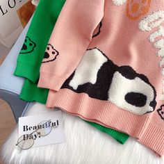 Style: commuting Size: one size Color: pink, green Cartoon Sweater, Lazy Style, College Style, Loose Sweater, College Fashion, Cute Cartoon, Green, Pink, Color