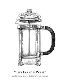 a french press coffee maker with the caption, for the immersion, or steeping of course grounds