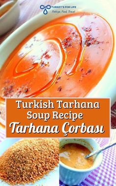 turkish tarhana soup recipe with garbaus in the bowl and on the plate