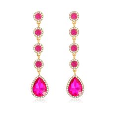 PRICES MAY VARY. High Quality:Vintage Long Dangle Earrings are made of sparkly fuschia rhinestone crystals, and Eco-friendly gold-plated metals,ensuring that they are both durable and long-lasting.Nickle-Free, Lead-Free and Hypoallergenic. Hot Pink Earrings Size:Max width 0.71 inch/18 mm,drop length 3.3 inch/84 mm,each piece weight:0.28oz/8g. Elegant Vintage Design:Our long dangling statement earrings are made up of four beaded and a teardrop rhinestone.The elongated design adds a sense of elega Jewelry For Prom, Hot Pink Earrings, Dangle Earrings Wedding, Crystal Chandelier Earrings, Prom Earrings, Pink Prom, Costume Earrings, Teardrop Dangle Earrings, Long Dangle Earrings