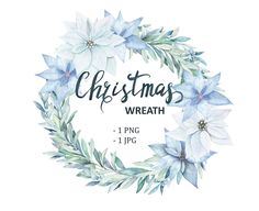 christmas wreath with blue flowers and greenery