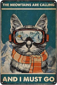 a poster with a cat wearing goggles and a scarf on it's neck