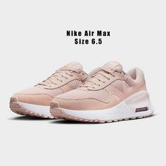 Nike Air Max Systm Casual Sneakers Women's Shoes Color: Barely Rose, Light Soft Pink, White, Pink Oxford Women's Size: 6.5 - Low Profile Design - Breathable Suede & Mesh Upper - Foam Midsole Amplifies The Lightweight Cushioning - Lace Up Closure - Visible Air Technology - Max Air Cushioning - Rubber Outsole For Traction - Imported Pic #7 Contains Additional Product Details Brand New In Original Box Bundle Any 2 Or More Items For A 25% Discount Spring Air Max Cushioned Slip-on Sneakers, Nike Running Shoes With Perforations, Spring Lace-up Running Shoes With Perforations, Spring High-top Sneakers With Air Max Cushioning, Spring Lace-up Sneakers With Air Max Cushioning, Spring Running Shoes With Perforated Toe Box, Spring Lace-up Sneakers With Air Cushioning, Nike Lace-up Sneakers For Spring, Spring Lace-up Running Shoes With Air Max Cushioning