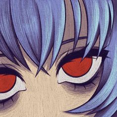 an anime character with blue hair and red eyes