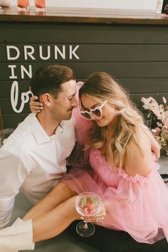 Couple kisses in front of Valentines Day Bar cart during vday photoshoot in a studio. Ideas For Studio Photoshoot, Valentines Day Cocktails, Photoshoot Valentines Day, Valentines Photoshoot, Pink Engagement, Pink Tulle Dress, 21st Birthday Photoshoot