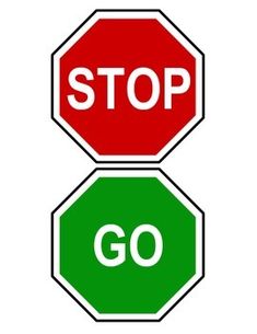 two stop signs with the word go below them