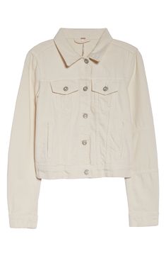 An ivory hue adds a fresh twist to a denim jacket that's an essential casual standby. 21" length (size Medium) Front button closure Spread collar Long sleeves Front pockets; chest button-flap pockets 100% cotton Machine wash, tumble dry Imported t.b.d. Womens Denim Jacket, Athletic Fit Jeans, Jeans Clothes, Jacket Beige, Classic Denim Jacket, Womens Denim, Jean Trends, Curvy Jeans, Denim Jacket Men