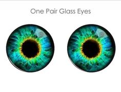 two blue and green eyes with the words, one pair glass eyes