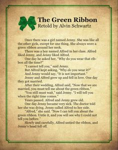 the green ribbon poem is displayed on an old paper