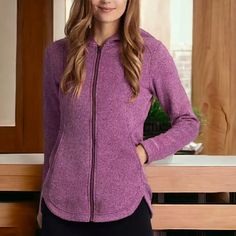 Eddie Bauer Colors: Purple (Orchid) - Gray Available In Separate Listing Close-Knit Sweater-Like Exterior Soft, Cozy, Brushed Fleece Interior Open Entry Front Pockets Clean Seam Lines Create A Polished Form Fitting Look Polyester Knit Offers Excellent Warmth Without Bulk Or Weight Made In India Content: 100% Polyester Sizing/Fit: Sizes: Xsxxl Size Conversion: Xs= 0-2 | S= 4-6 | M= 8-10 | L= 12-14 | Xl= 16-18 | Xxl= 10-22 Model Is 5’7” And Wearing Size Small Visit Euphoriadiscounts.Com To See All Plaid Wool Coat, Eddie Bauer Jacket, Khaki Jacket, Womens Windbreaker, Purple Orchids, Colors Purple, Eddie Bauer Women, Corduroy Jacket, Utility Jacket