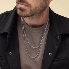 "Looking for a gift for your man? You've found the perfect item for this!  Introducing our Men's Silver chain Necklace Set, the ultimate statement piece for the modern and stylish gentlemen. Crafted with precision and attention to detail, this set includes a stunning silver chain necklace that adds a touch of sophistication to any outfit. Whether you're heading to a formal event or simply dressing up your everyday attire, this necklace set will elevate your style instantly. Made from high-quality materials, the silver chain is not only durable but also resistant to tarnishing. It is the perfect accessory to effortlessly complete your look and makes for a thoughtful gift for the fashion-forward man in your life. Order our Men's Silver chain Necklace Set today and enjoy the perfect blend of Minimalist Box Chain Necklace For Father's Day, Classic Box Chain Necklace For Father's Day, Mens Silver Chain Necklace, Man Necklace, Silver Chain For Men, Layered Necklaces Silver, Mens Silver Necklace, Mens Chain Necklace, Multi Layer Necklace