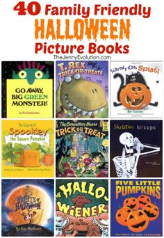 children's books about halloween with text overlay that reads 40 family friendly halloween picture books