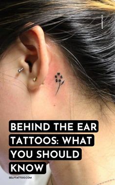 a woman's ear with the words behind it that says, behind the ear tattoos what