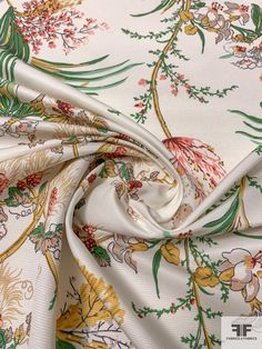 Content: 100% Silk Color: Green / Mustard Yellow / Brick Red / Off-White Width: 54 inches Elegant White Fabric For Spring, Elegant White Spring Fabric, Elegant Multicolor Floral Print Fabric, Off White Designer, Printed Silk, Brick Red, Fashion Fabric, White Fabrics, Mustard Yellow