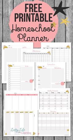 the free printable homeschool planner is shown on top of a wooden table