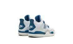 The Air Jordan 4 OG TD “Military Blue” is the toddler sizing of the original colorway of Michael Jordan’s fourth signature shoe that was re-released by Jordan Brand in May 2024.  The Jordan 4 “Military Blue” is one of the retro basketball sneaker’s original colorways, and one of its rarest, too.  The style was only released twice before, in 1989 and 2006, until it was brought back in 2024.  The modern version of the “Military Blue” remains faithful to the original look, in that it features the s Jordan 4 Military Blue, Blue Jordans, Retro Basketball, Air Jordan 4, Stadium Goods, Basketball Sneakers, Kids Jordans, Toddler Sizes, Michael Jordan