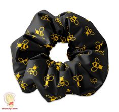 --=Orders placed between 6/3/21 and 6/13/21 will be shipped no sooner than 6/14/21. Thank you!=--Bumble Bees Black Scrunchie Hair Tie, Honey Bee Scrunchy Hair Tie Accessory, Bee Scrunchies Made from high quality, custom printed polyester fabric. The pattern and scrunchie are handmade here in Brentwood, CA. Black Scrunchie, Hair Tie Accessories, House Planning, High Neck Bodycon Dress, Oc Inspo, Scrunchie Hair, Bumble Bees, Bandana Hairstyles, Queen Bees