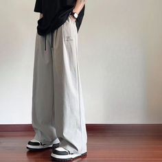 Casual Pants Man Loose Grey Summer Thin Baggy Wide Trousers for Men Big Size Regular Fit Cheap Aesthetic Korean, Wide Trousers, Big Clothes, Mens Pants Fashion, Straight Trousers, Loose Style, Coat Pant, Cotton Viscose, Pant Style