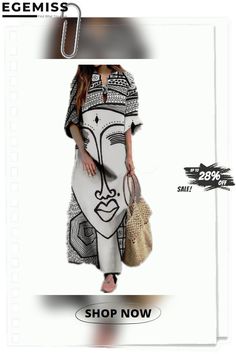 Women's Fashion Print Loose Plus Size Dress Trendy White Maxi Dress For Vacation, Casual Printed Free Size Dresses, Casual Free Size Printed Dress, Free Size Casual Spring Maxi Dress, One Size Casual Spring Maxi Dress, Casual Free Size Spring Maxi Dress, Spring Casual Free Size Maxi Dress, Casual Graphic Print Maxi Dress For Spring, Casual Spring Maxi Dress With Graphic Print