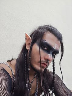 Fantasy Elf Costume Diy, Elf Costume Male, Dark Fairy Costume Men, Dark Elf Costume Male, Druid Makeup Men, Man Elf Costume, Male Witch Makeup, Fairy Costume Male, Men’s Fairy Costume