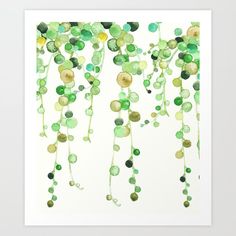 watercolor painting with green and gold circles on white background canvas print by artful