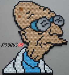 an image of a cartoon character made out of perler beads on a gray background