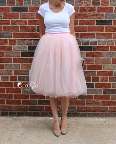 Claire Blush Pink Soft Tulle Skirt - Below Knee Midi Pink Tulle Skirt Outfit, Skirt Outfit Plus Size, Adult Tulle Skirt, Puffy Tulle Skirt, Pastel Pink Dress, Tea Length Tulle, Pink Tulle Skirt, Tulle Midi Skirt, Trendy Skirts