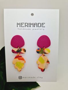 Colourful and cheerful, these earrings are handmade with polymer clay. Great addition to any outfit to bring a pop of colour into your day. Please check the image carefully as each earring is unique and due to the properties of the clay some imperfections may appear. If you are unhappy with your purchase I will gladly refund you as per the policy. Care instructions: keep these earrings away from direct heat as the clay may soften. Playful Hand Painted Resin Earrings, Yellow Polymer Clay Earrings With Ear Wire, Playful Hand Painted Dangle Earrings, Fun Pink Polymer Clay Earrings, Playful Hand-painted Dangle Earrings, Playful Hand Painted Pink Earrings, Playful Yellow Dangle Earrings, Playful Pink Resin Earrings, Colorful Polymer Clay Earrings As Gift