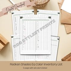 the printable worksheet includes five pages for each color inventory list