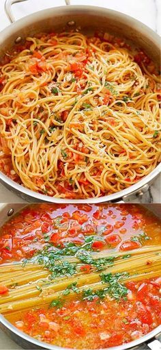 two pans filled with different types of pasta