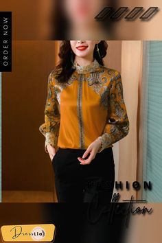 Back to School Outfit Fashion Printed Silk Shirt Women's Spring New Temperament High-end Embroidered Shirt Stand-up Collar Long-sleeved Top Back To School Outfit, Printed Silk Shirt, Back To School Outfits, Printed Silk, School Outfit, Silk Shirt, Embroidered Shirt, Silk Printing, Fashion Prints