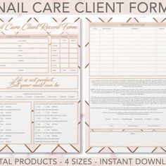 Rose Gold Nail Technician Small Business Planner Nail Artist | Etsy Canada Free Online Nail Tech Courses, Client Record Form, Consent Forms, Small Business Planner, Extension Designs, Beauty Therapist, Rose Gold Nails, Nail Forms, Business Planner