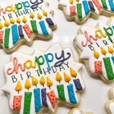 decorated cookies with happy birthday written on them