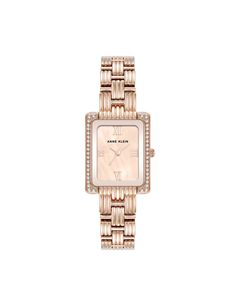 Anne Klein Rose Gold-Tone Premium Crystal Accented Grooved Link Bracelet Watch Rose Gold Watches, Grid Pattern, Sparkling Crystal, Rectangle Shape, Touch Of Modern, Gold Watch, Link Bracelets, Bracelet Watch, Classic Design