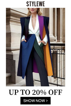 Multicolor Blazer With Lapel Collar For Work, Chic Multicolor Workwear Outerwear, Elegant Multicolor Winter Blazer, Elegant Multicolor Blazer With Notch Lapel, Elegant Multicolor Long Sleeve Outerwear, Multicolor Long Coat For Work, Multicolor Notch Lapel Outerwear For Fall, Multicolor Fall Outerwear For Office, Tailored Multicolor Outerwear With Notch Lapel