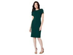 Calvin Klein Short Scuba Crepe Dress with Tulip Sleeve - Women's Clothing : Malachite : Flaunt an elegant look with style wearing the Calvin Klein Short Scuba Crepe Dress with Tulip Sleeve on your date night. Round neckline and tulip sleeves. Above-the-knee length design. Zippered closure on the back. Pull-on style. 94% polyester, 6% spandex. Dry-clean. Imported. Measurements: Length: 39 1 2 in Product measurements were taken using size 4. Please note that measurements may vary by size. Calvin Klein Knee-length Office Dresses, Calvin Klein Knee-length Workwear Dresses, Calvin Klein Spring Knee-length Midi Dress, Calvin Klein Spring Knee-length Bodycon Dress, Calvin Klein Fitted Knee-length Midi Dress, Calvin Klein Shorts, Tulip Sleeve, Crepe Dress, Sleeves (women)