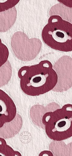 an image of some pink and red teddy bears on white paper with black circles in the middle