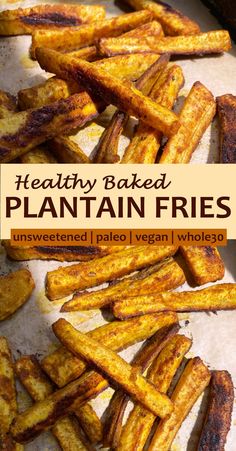 healthy baked plantain fries on a baking sheet